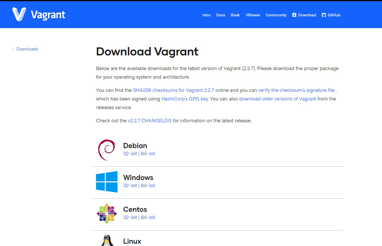 vagrant install page